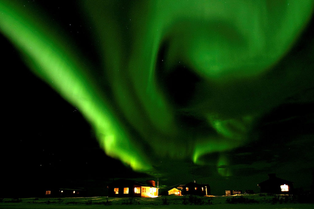 Aurora over Dymond Lake Ecolodge.